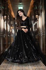 Black Lehenga Choli with Heavy Sequence Embroidery Work and Dupatta