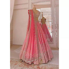 Designer Pink Mouch Silk Lehenga Choli with Mirror Work