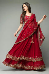 Red Georgette Lehenga With Blouse And Dupatta