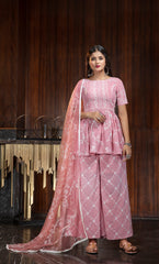 Pink Thread Embroidery Work Festival Wear Peplum Salwar Kameez