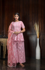 Pink Thread Embroidery Work Festival Wear Peplum Salwar Kameez