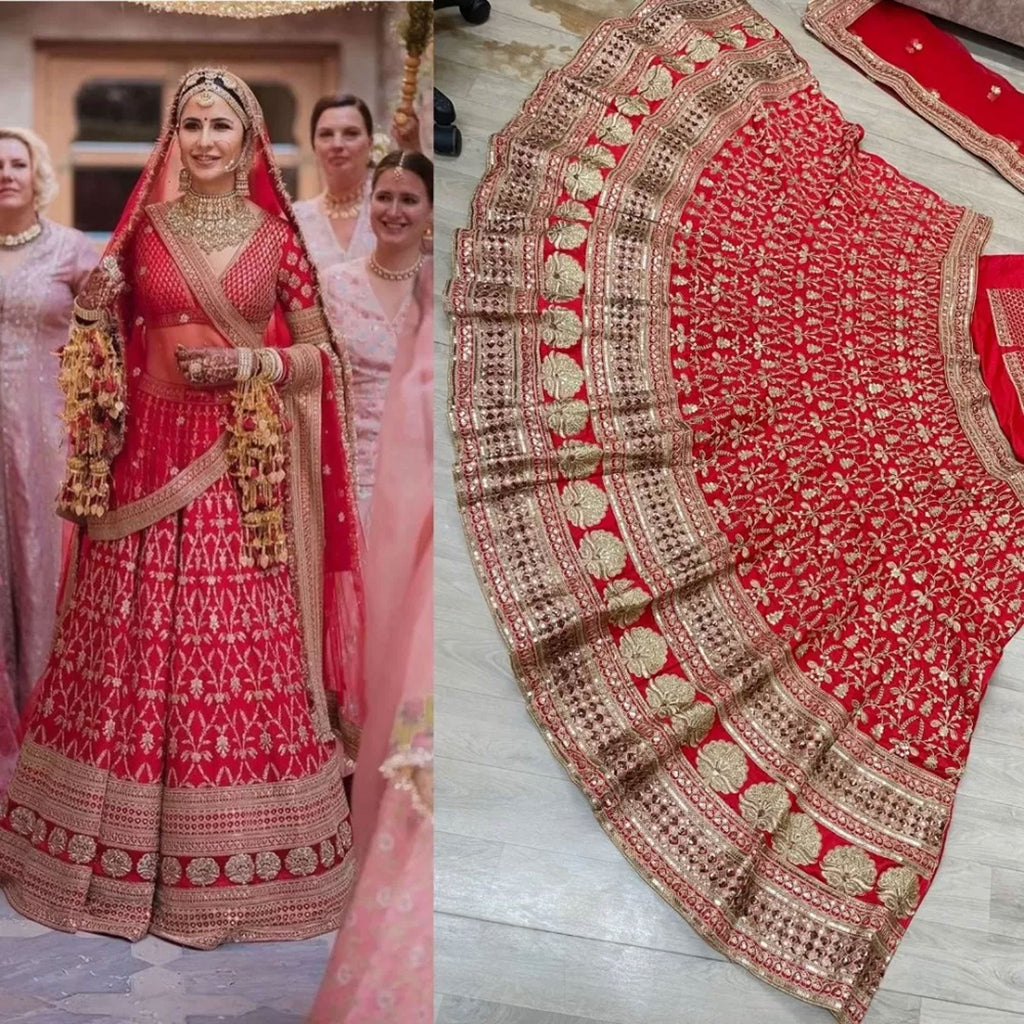 Red Designer Bollywood Lehenga Choli in Silk with Embroidery Sequence work for Wedding and Engagement