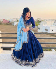 Blue Soft Georgette Lehenga choli with Embroidery work with Soft Georgette Dupatta