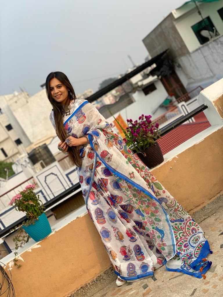White Color Ready to wear cotton Printed Saree