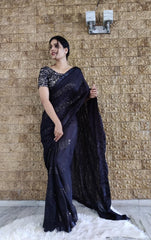 Black Chinnon Saree with heavy sequence Work Blouse