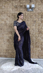 Black Chinnon Saree with heavy sequence Work Blouse