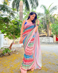 Georgette Colorful Saree with Crochet and Sequence Work