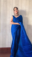 Beautiful Crushed satin Ready to wear saree with Silk blouse