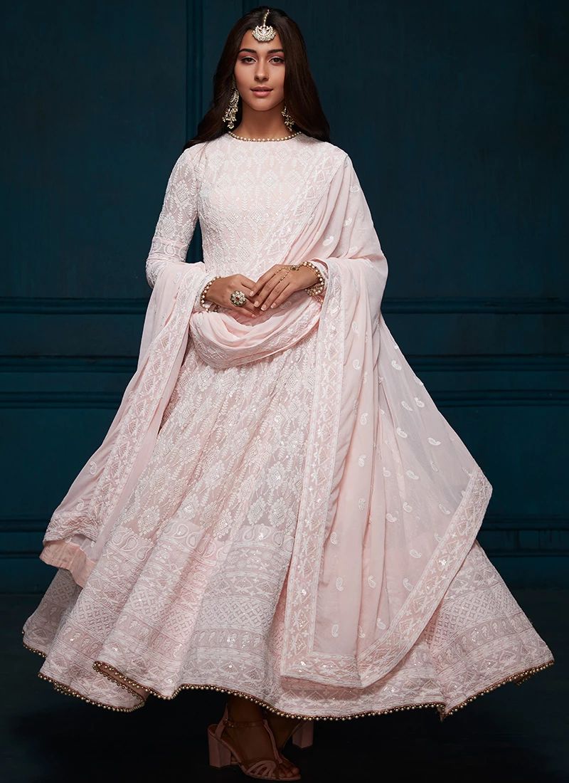 Pink Colour Embroidery Work Beautiful Anarkali Dress