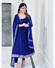 Blue Color Bandhani Printed Anarkali Set