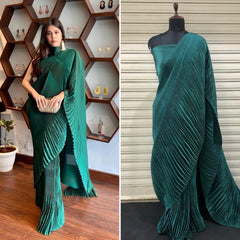 Beautiful Crushed satin Ready to wear saree with Silk blouse