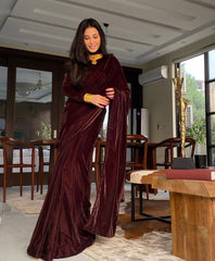 Pure Velvet Designer  Saree with Unstitched Blouse