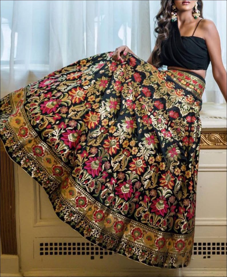Black woven Banarasi silk Designer lehenga choli