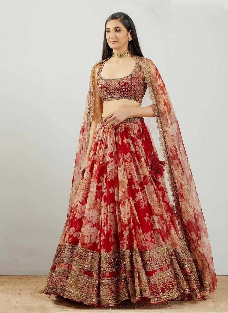 Red Georgette Printed Lehenga choli with heavy sequence work