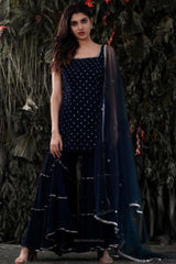 Blue Mukaish Work Sharara Suit