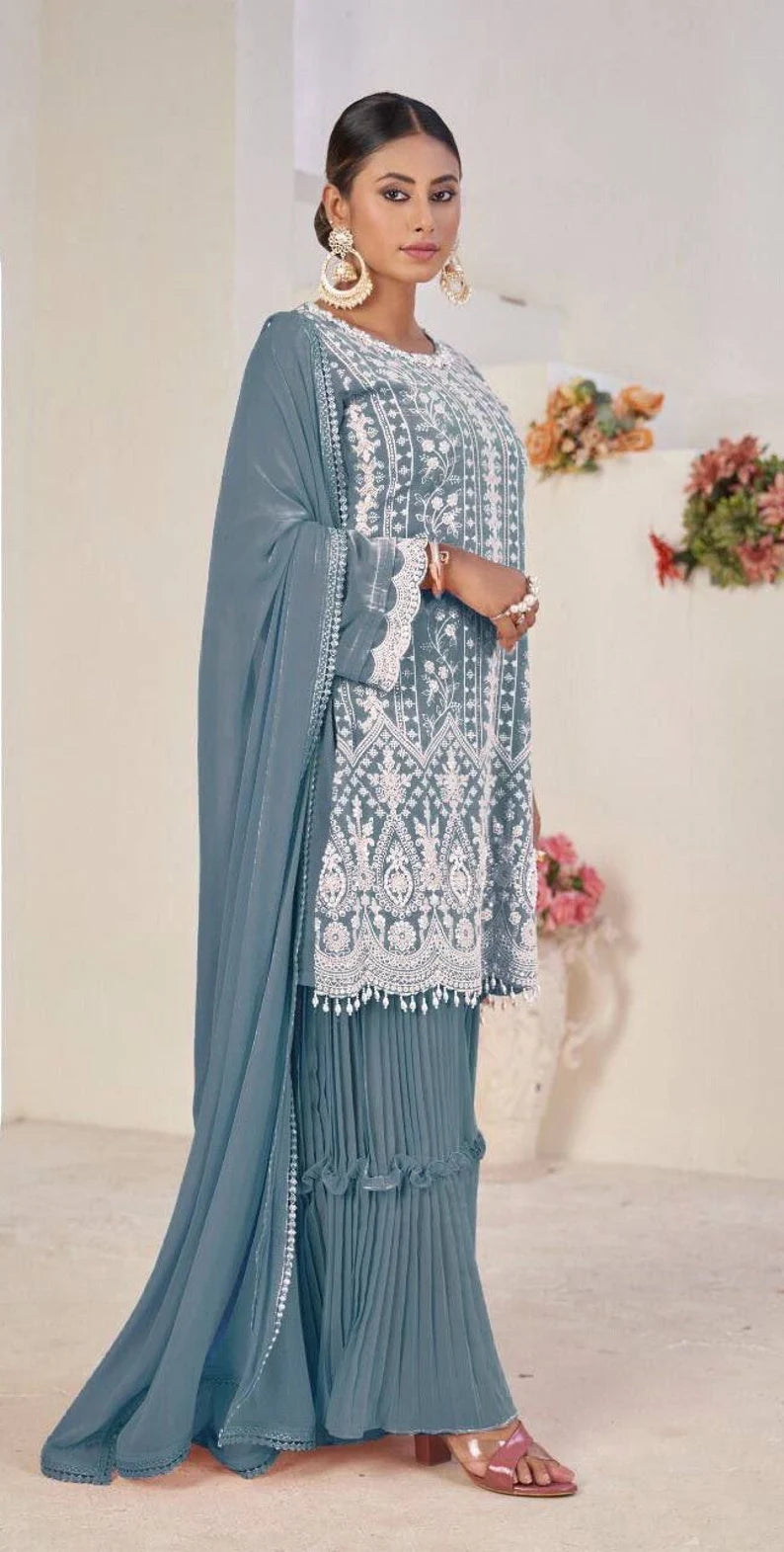 Blue Wine Palazza Suit Indian Designer Salwar Suit Ready to Wear Salwar Kameez Lehenga Suit Wedding Sharara Readymade Partywear Kameez Suit