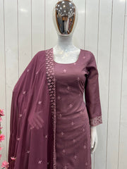 Purple Pure Maska Cotton Silk Thread Embroidery Work Salwar Suit