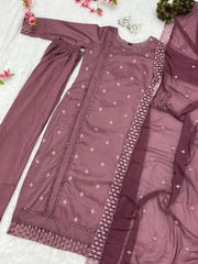 Purple Pure Maska Cotton Silk Thread Embroidery Work Salwar Suit