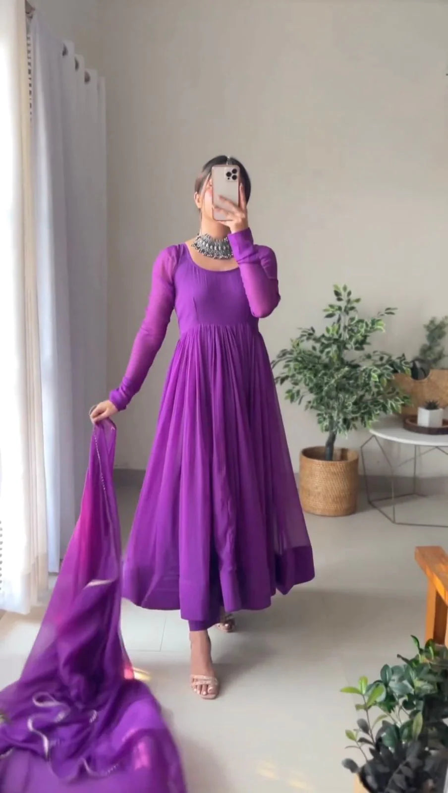 Purple Beautiful Designer Suit with pleasing Lace Dupatta