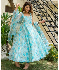 Trendy Women's Beautiful Cotton Printed Gown With Dupatta