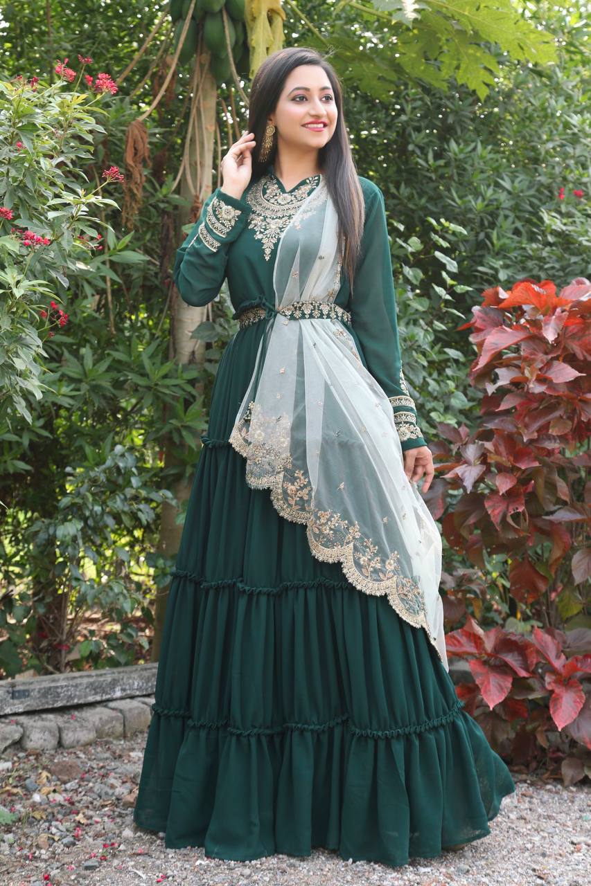 Green Colour Gown Indian Designer Wedding Gown Indian Wedding Wear Ready to Wear Indian Traditional Bridal Dress Partywear Indian Gown
