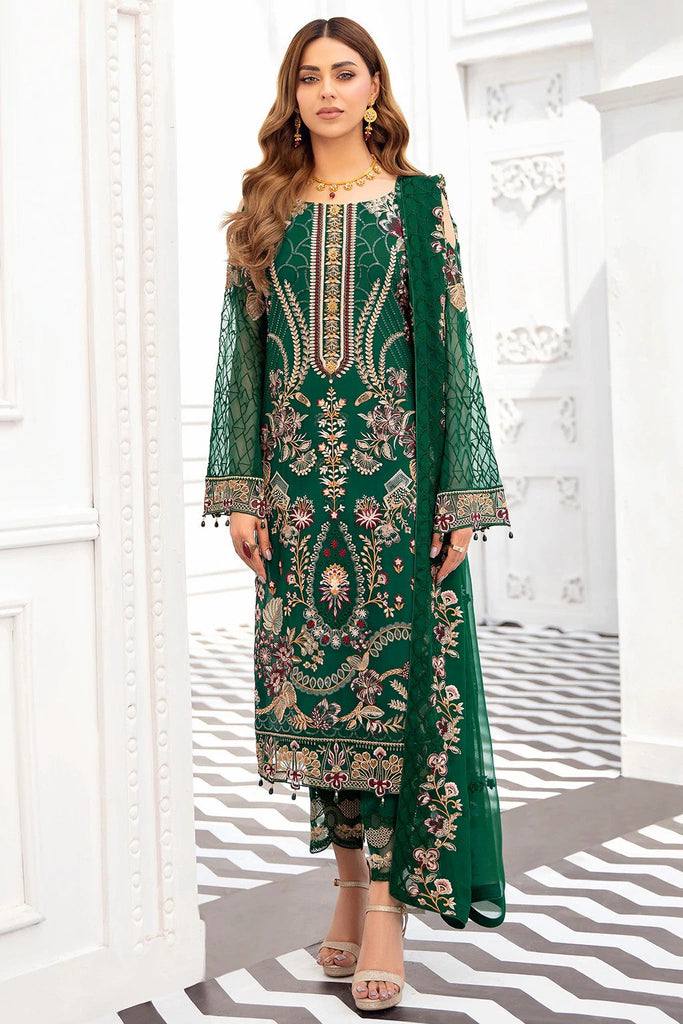 Faux Georgette Embroidery Pakistani Suit In Green Colour