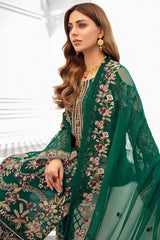 Faux Georgette Embroidery Pakistani Suit In Green Colour