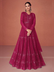 PINK SEQUENCE EMBROIDERED FESTIVAL WEAR ANARKALI SUIT