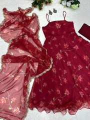 Red Color Digital Printed Anaekali Suit