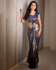 Ready to wear Purple Taupe Shimmer Lycra Saree