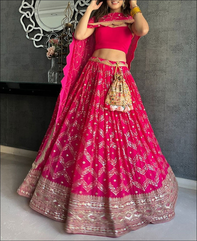 Dark Pink Georgette Lehenga Choli with Coding and Sequence work