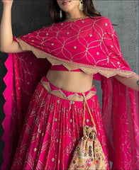 Dark Pink Georgette Lehenga Choli with Coding and Sequence work