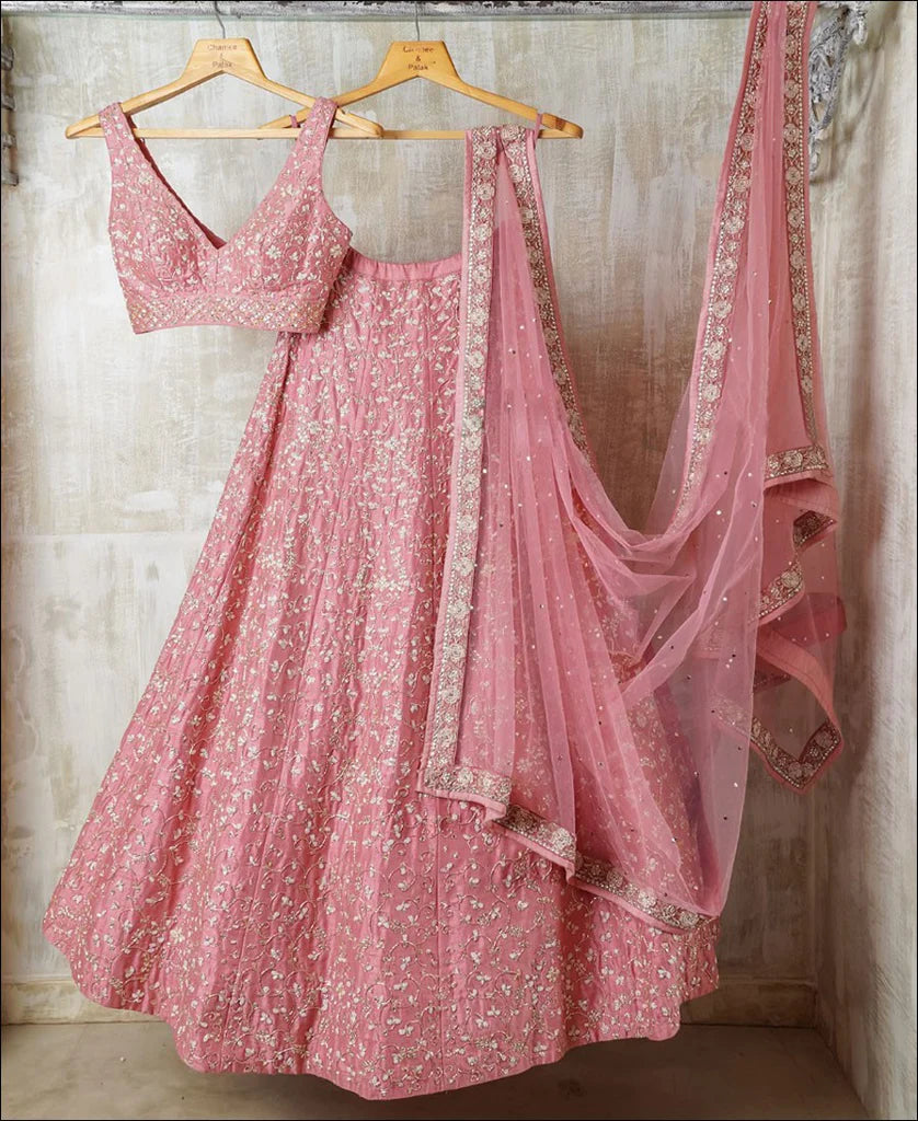 Baby Pink color Silk Lehenga Choli with Zari work