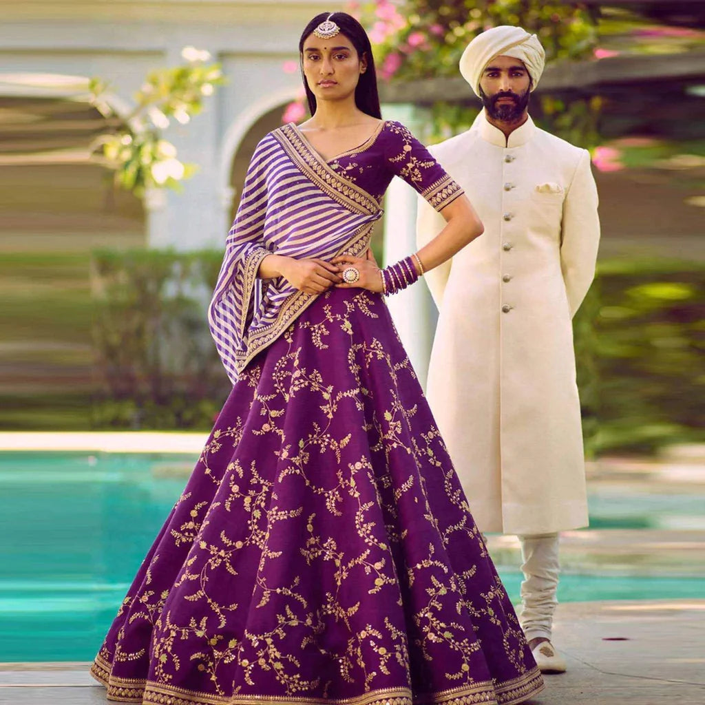 Purple Color Bangalore Silk Lehenga Choli with Heavy Embroidery Work for Wedding